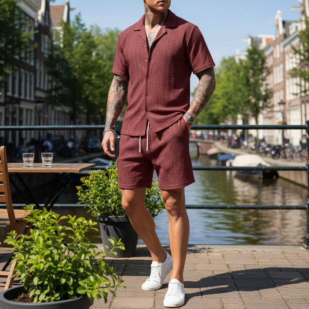 Victor Heren Set | Casual Comfort-Basser-Rood-S-Basser
