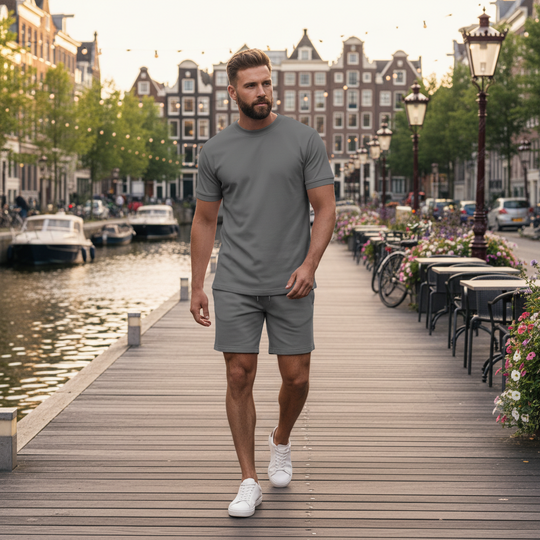 Victor Heren Set | Casual Effen-Herenkleding-Basser-Grijs-M-Basser