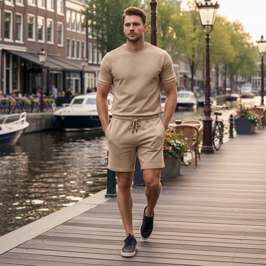 Victor Heren Set | Casual Effen-Herenkleding-Basser-Khaki-M-Basser