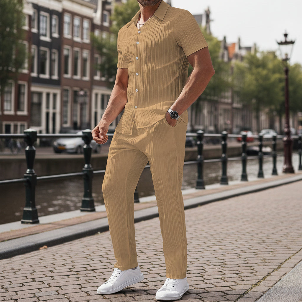 Victor Heren Set | Luchtig Overhemd en Lange Broek-Sets voor heren-Basser-Basser