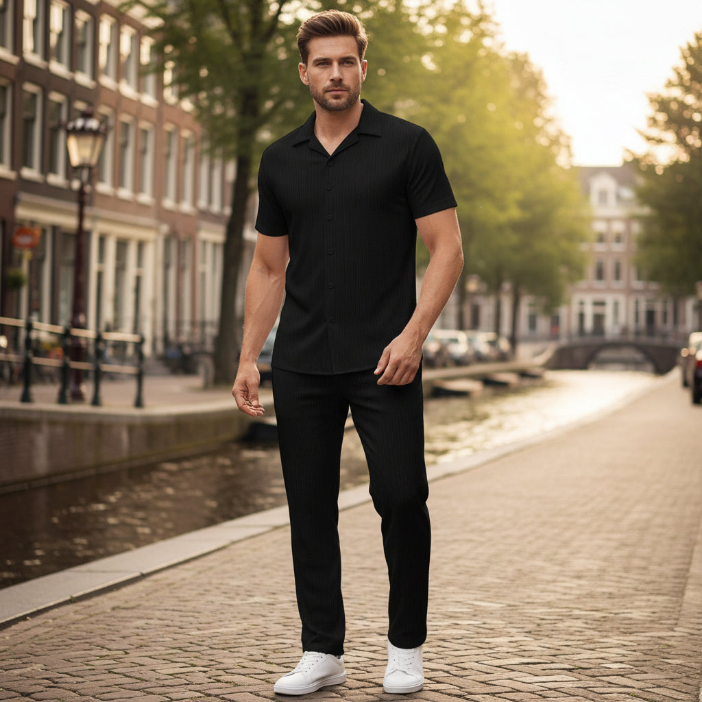 Victor Heren Set | Luchtig Overhemd en Lange Broek-Sets voor heren-Basser-Basser