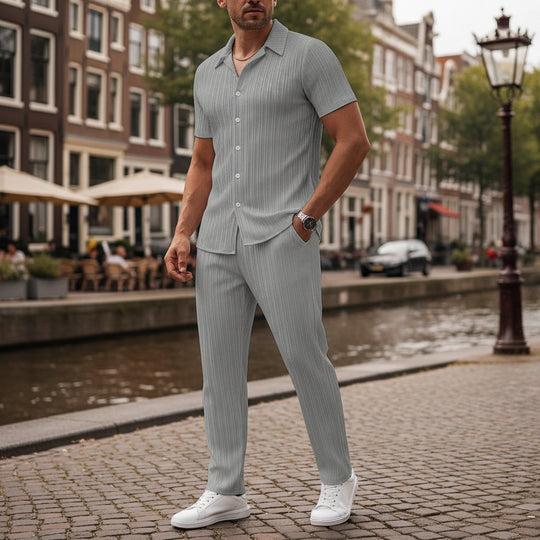 Victor Heren Set | Luchtig Overhemd en Lange Broek-Sets voor heren-Basser-Grijs-S-Basser
