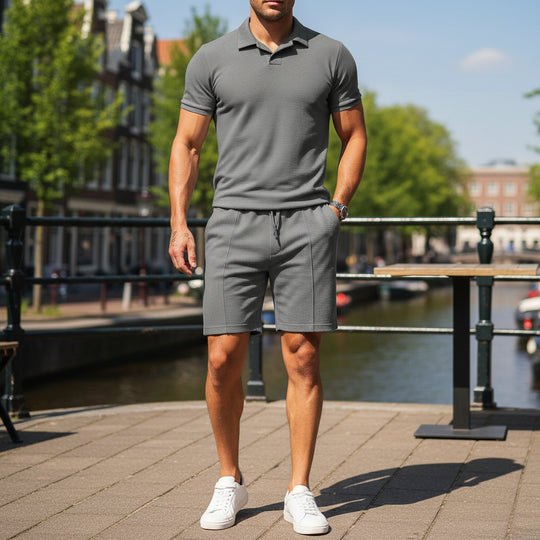 Victor Heren Set | Sportieve Polo met Shorts-Basser-Donkergrijs-S-Basser