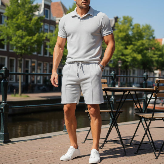 Victor Heren Set | Sportieve Polo met Shorts-Basser-Lichtgrijs-S-Basser