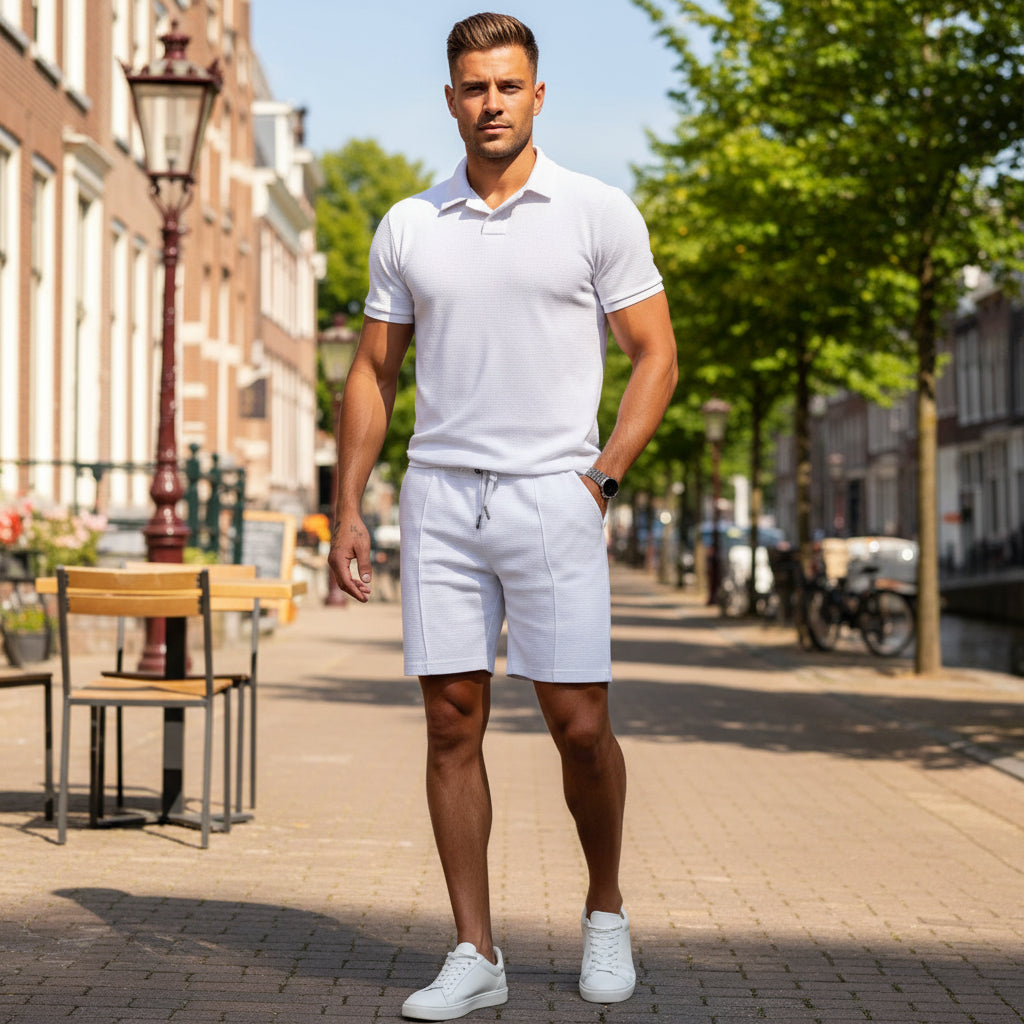 Victor Heren Set | Sportieve Polo met Shorts-Basser-Wit-S-Basser