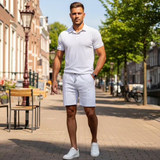 Victor Heren Set | Sportieve Polo met Shorts-Basser-Wit-S-Basser
