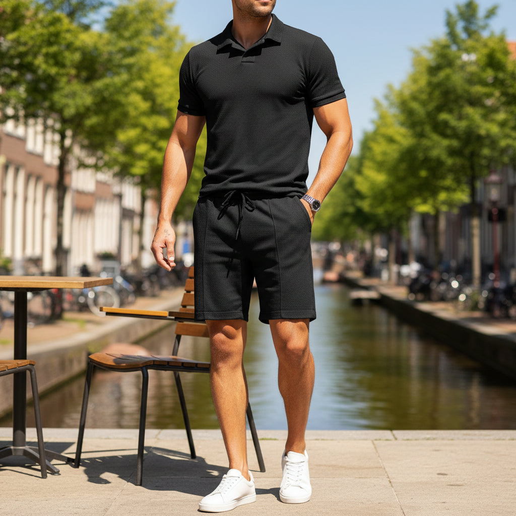 Victor Heren Set | Sportieve Polo met Shorts-Basser-Zwart-S-Basser
