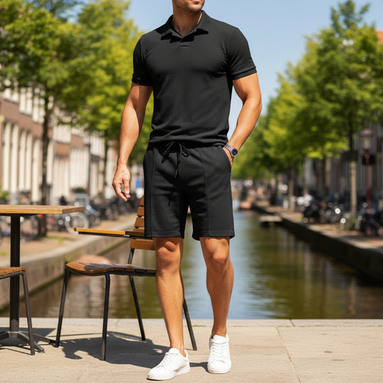 Victor Heren Set | Sportieve Polo met Shorts-Basser-Zwart-S-Basser
