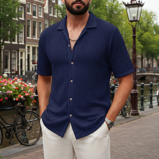 Victor Heren Shirt | Klassieke Reverskraag-Basser-Donkerblauw-M-Basser