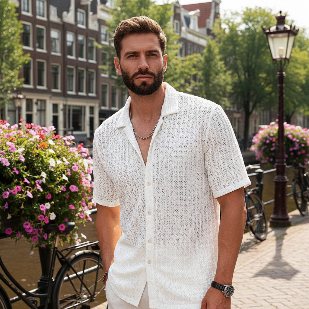 Victor Heren Shirt | Klassieke Reverskraag-Basser-Wit-M-Basser