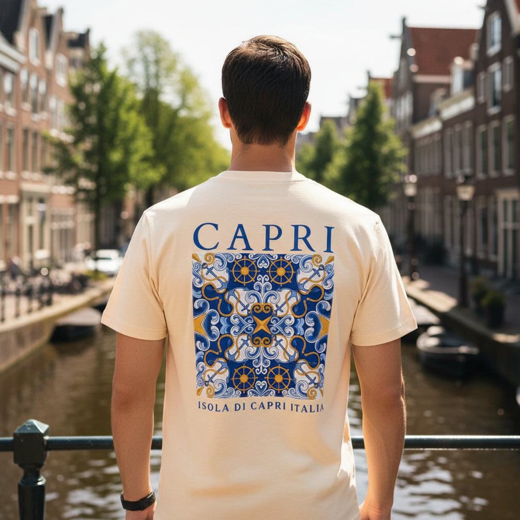 Victor Heren T-Shirt | Capri Print-Basser-Abrikoos-S-Basser