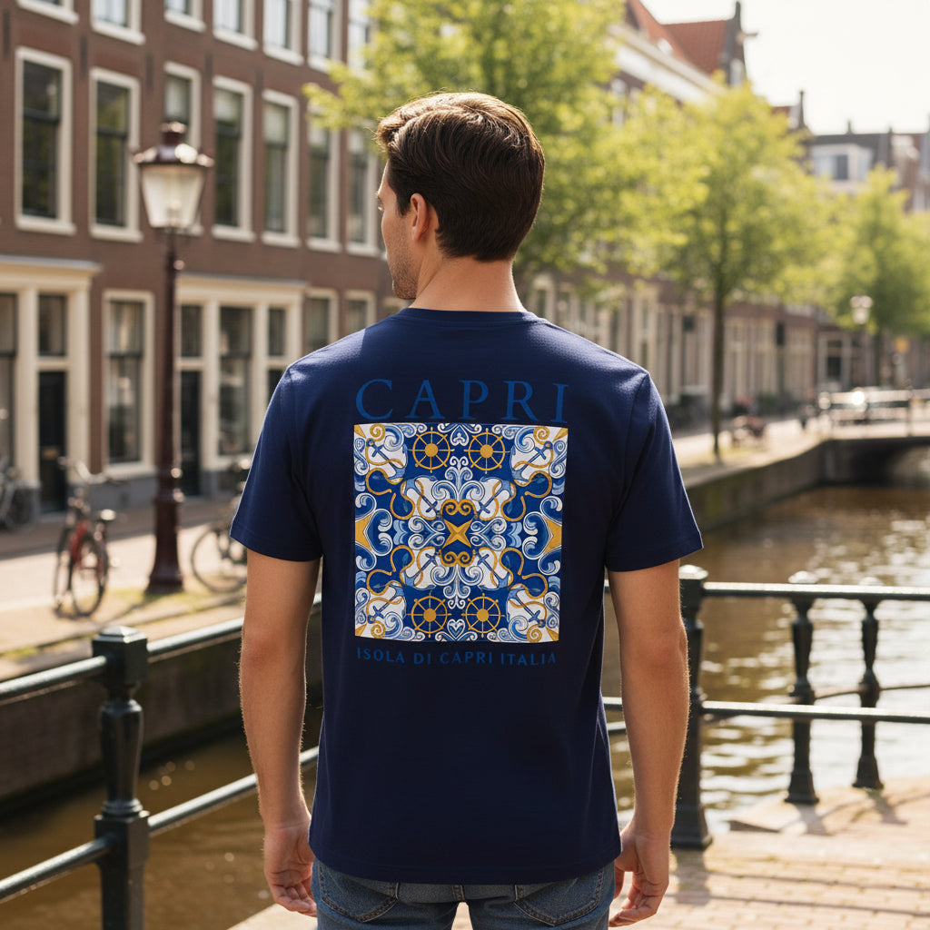Victor Heren T-Shirt | Capri Print-Basser-Donkerblauw-S-Basser