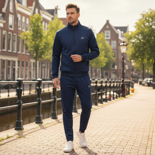 Victor Heren Trainingspak | Moderne Pasvorm-Basser-Donkerblauw-M-Basser