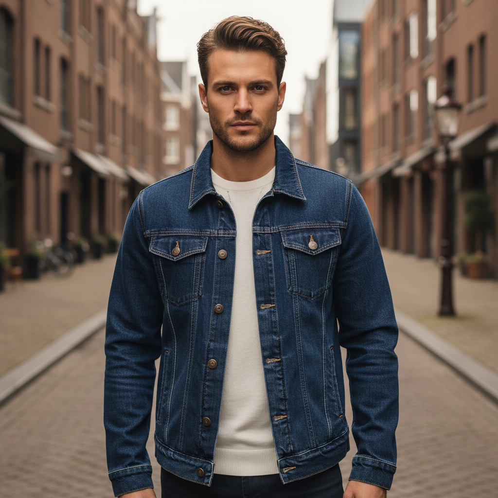 Victor Heren Truckerjack | Tijdloos Design-Herenjassen-Basser-Donkerblauw-M-Basser