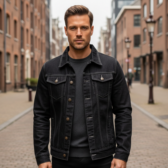 Victor Heren Truckerjack | Tijdloos Design-Herenjassen-Basser-Zwart-M-Basser