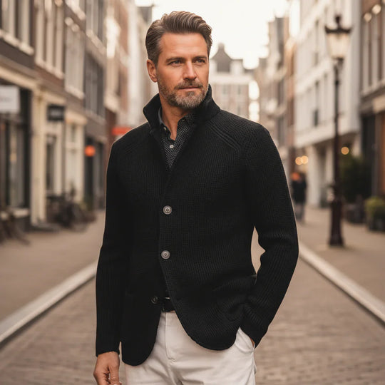 Victor – Heren Vest | Elegante Pasvorm met Paspelzakken voor Stijlvolle Looks-Basser-Zwart-M-Basser