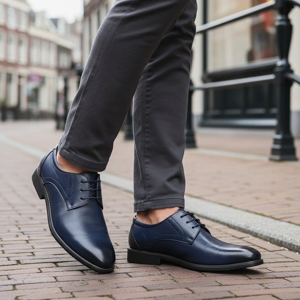 Victor Heren Veterschoenen | Brogue-Details-Heren Dresschoenen-Basser-Blauw-38-Basser