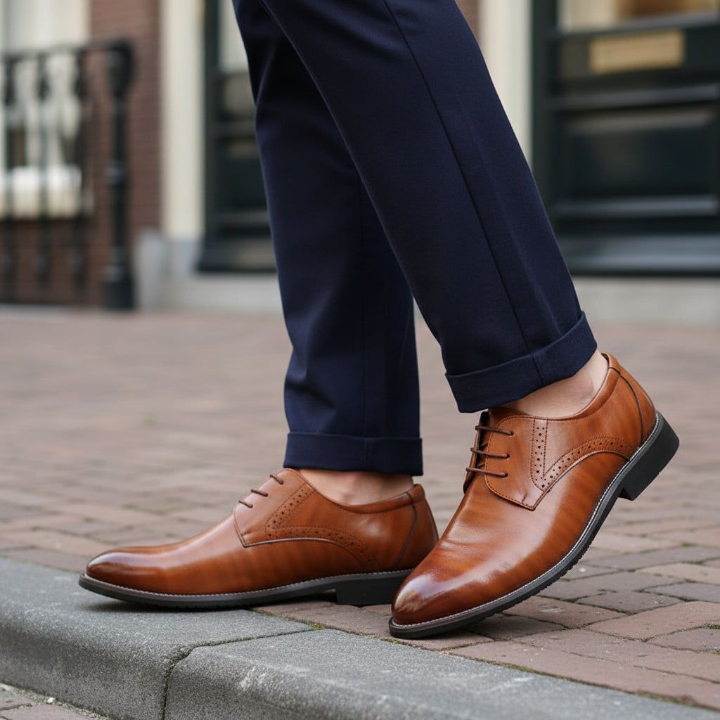 Victor Heren Veterschoenen | Brogue-Details-Heren Dresschoenen-Basser-Khaki-38-Basser