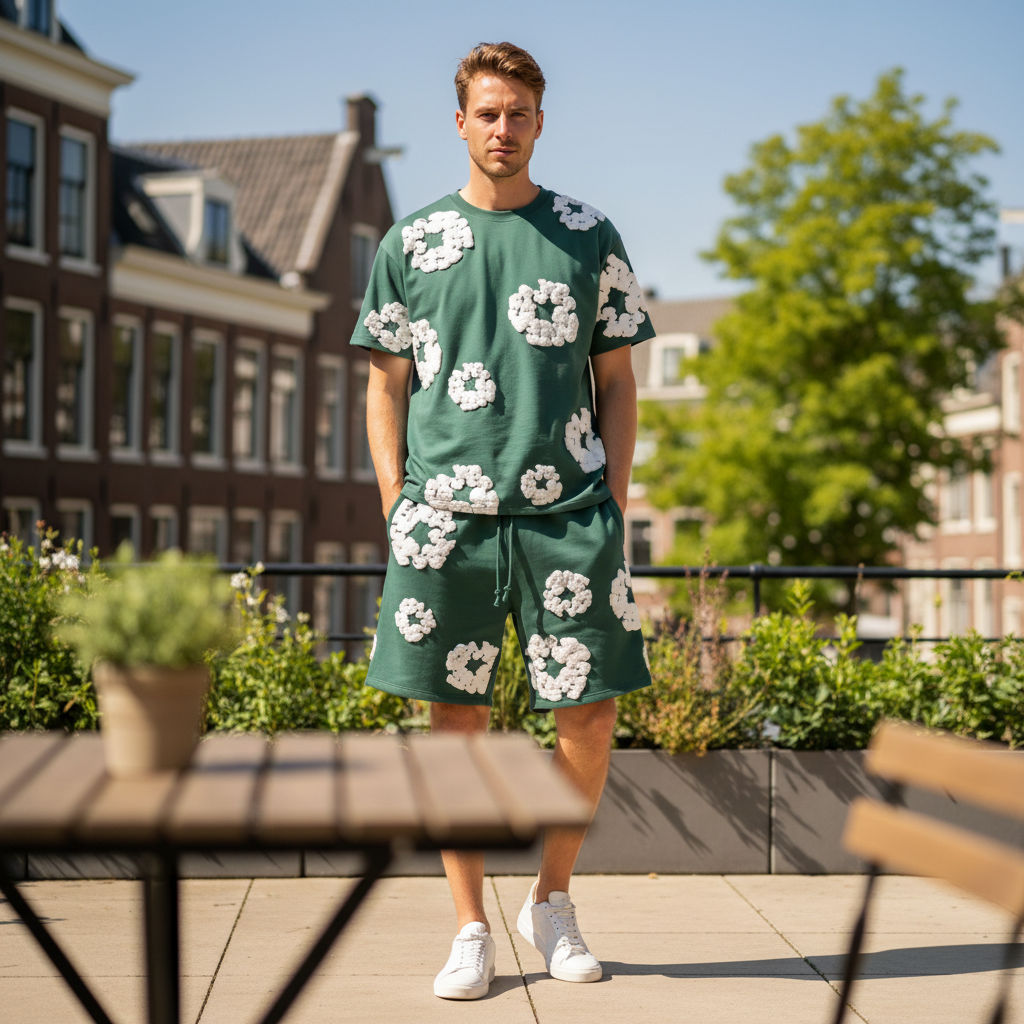 Victor Uniseks Set | Bloemenprint-Basser-Groen-S-Basser