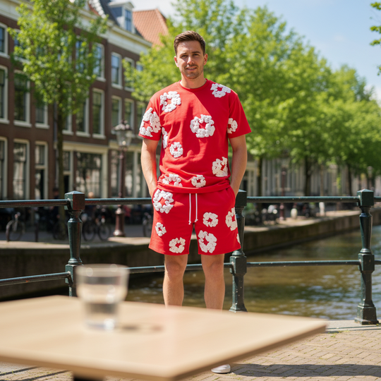 Victor Uniseks Set | Bloemenprint-Basser-Rood-S-Basser
