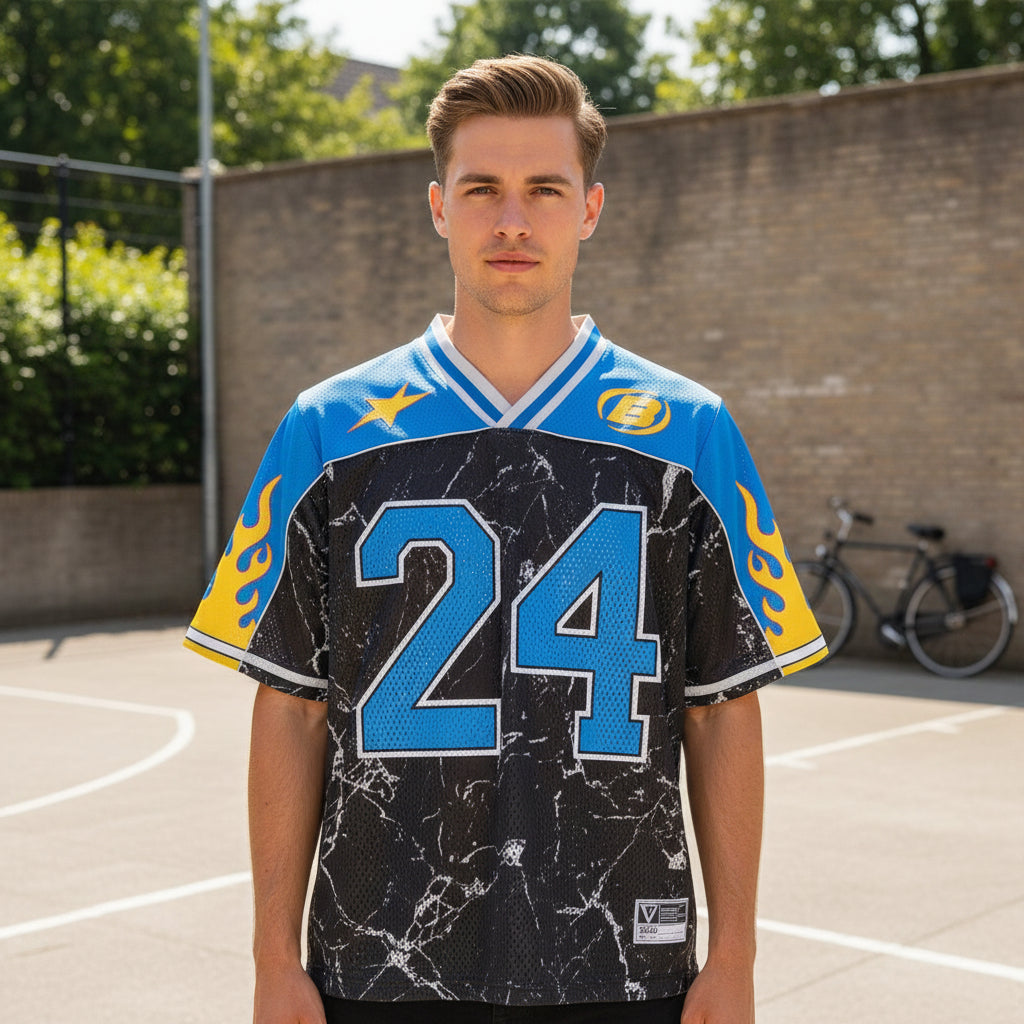 Victor Uniseks Voetbalshirt | Retro V-hals-Basser-Blauw-S-Basser
