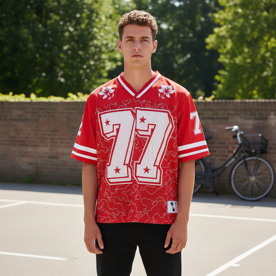 Victor Uniseks Voetbalshirt | Retro V-hals-Basser-Rood-S-Basser