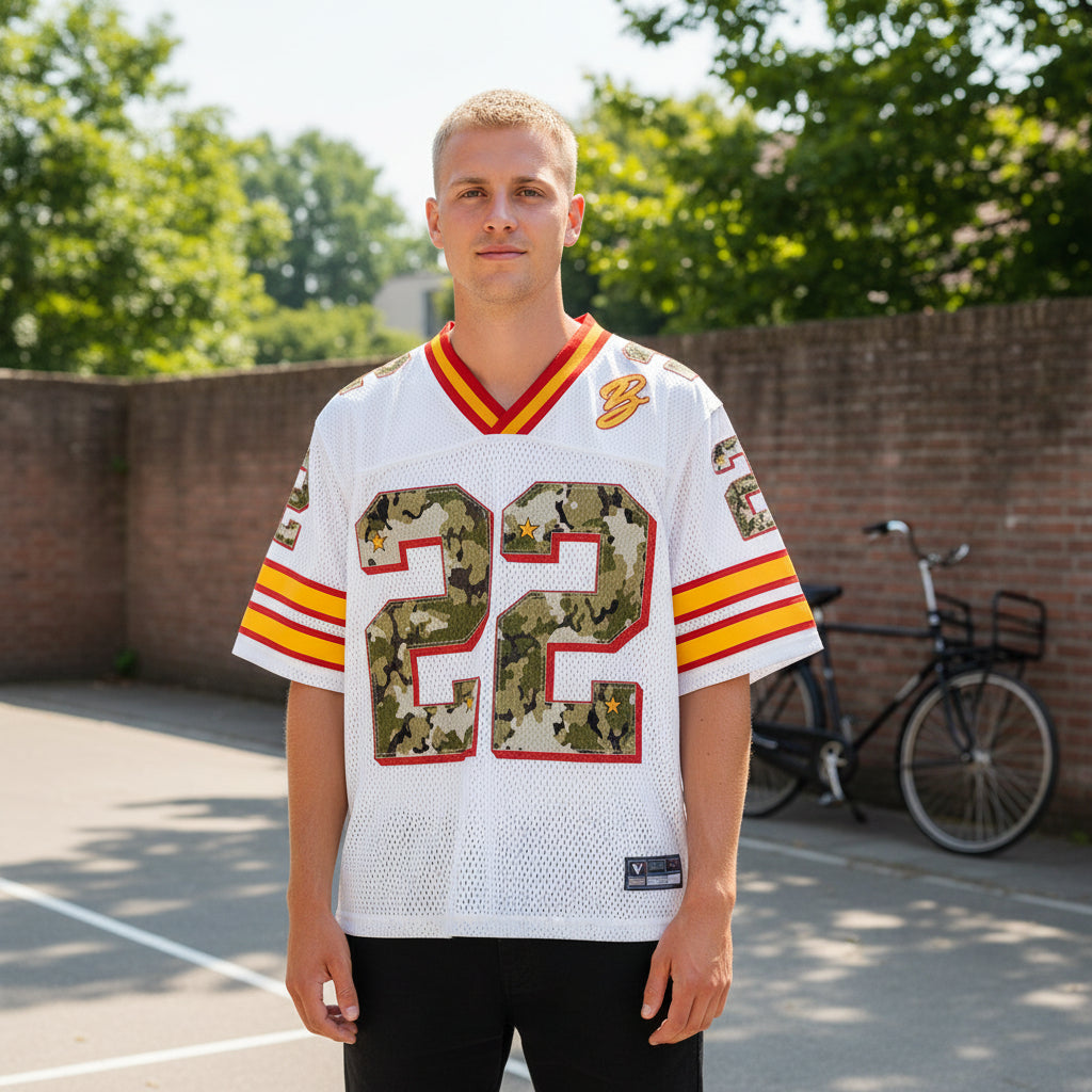 Victor Uniseks Voetbalshirt | Retro V-hals-Basser-Wit-S-Basser