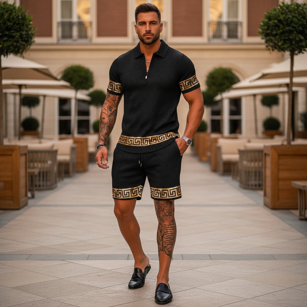 Vince Heren Co-ord Set | Barok Accenten-Basser-Zwart-M-Basser