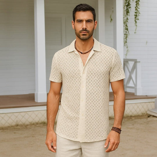 Vince Heren Overhemd | Vintage Kanten-Basser-Beige-S-Basser