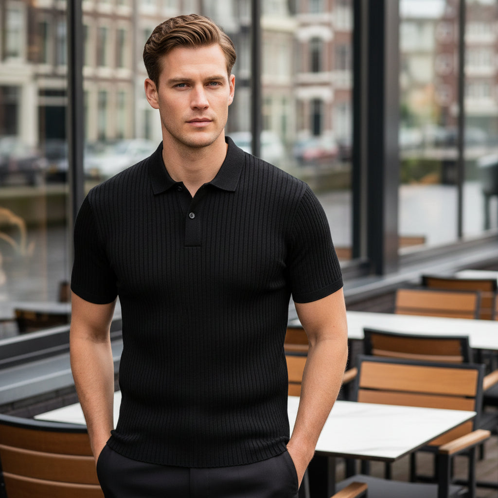 Vince Heren Poloshirt | Geribbelde Structuur-Heren tops-Basser-Basser