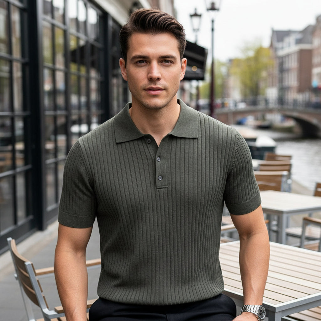Vince Heren Poloshirt | Geribbelde Structuur-Heren tops-Basser-Grijs-S-Basser