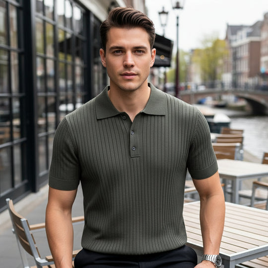 Vince Heren Poloshirt | Geribbelde Structuur-Heren tops-Basser-Grijs-S-Basser
