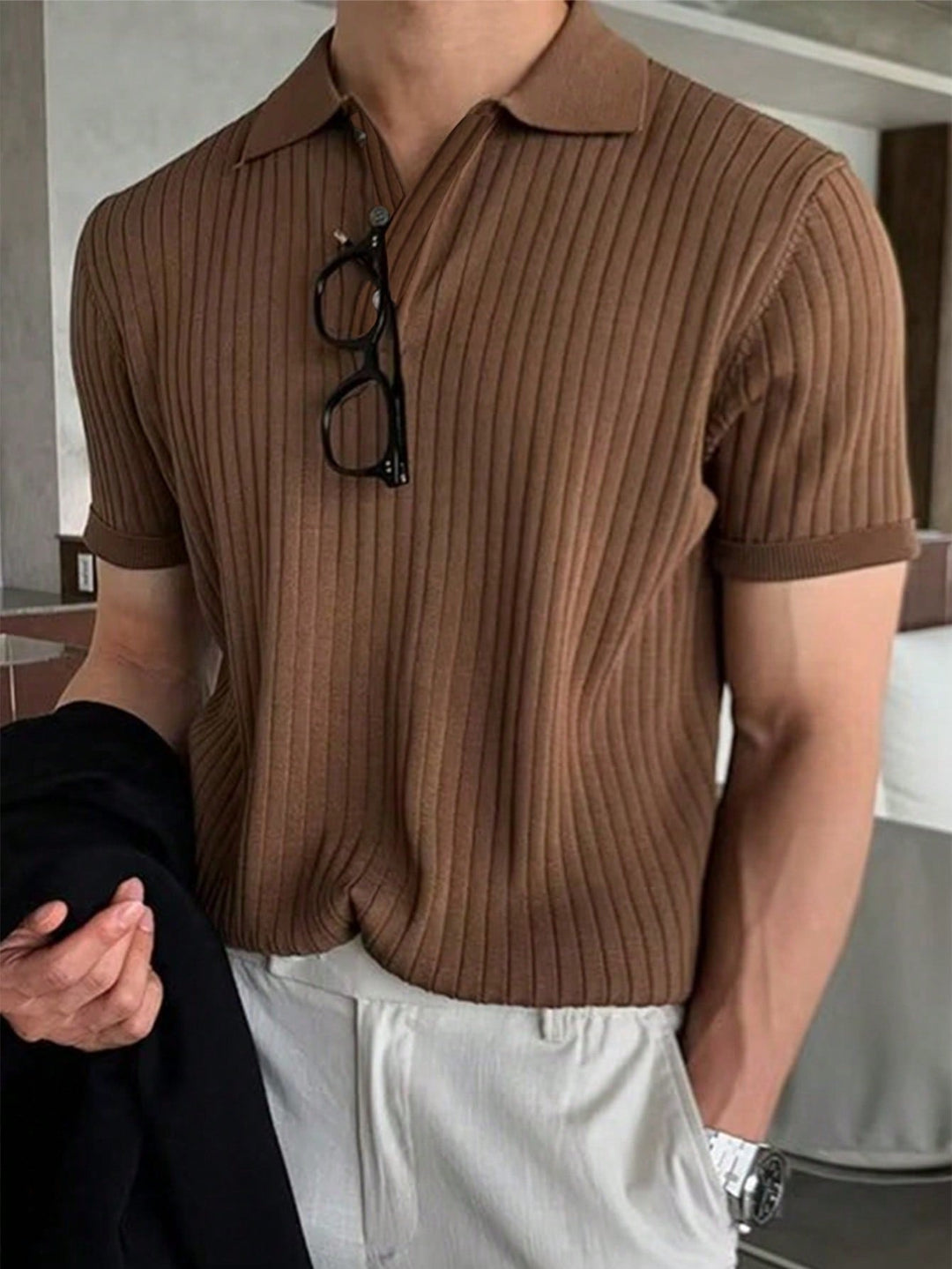 Vince Heren Poloshirt | Geribbelde Structuur-Heren tops-Basser-Basser