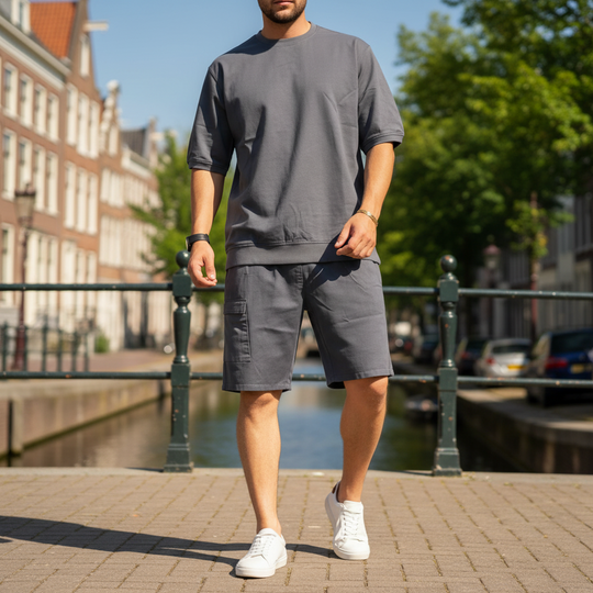 Vince Heren Set | Losse Pasvorm-Basser-Donkergrijs-M-Basser