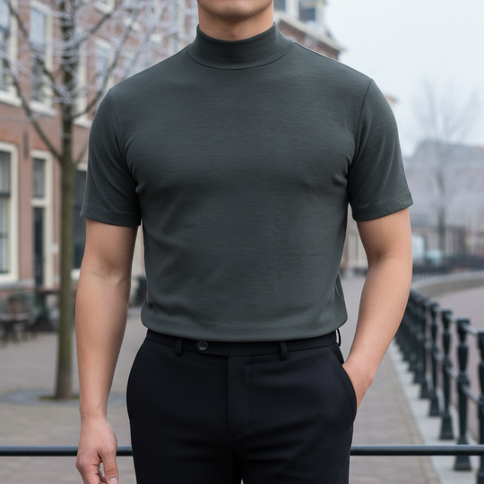Vince Heren Shirt | Coltrui met Slanke Pasvorm-Coltruien-Basser-Zwart-S-Basser