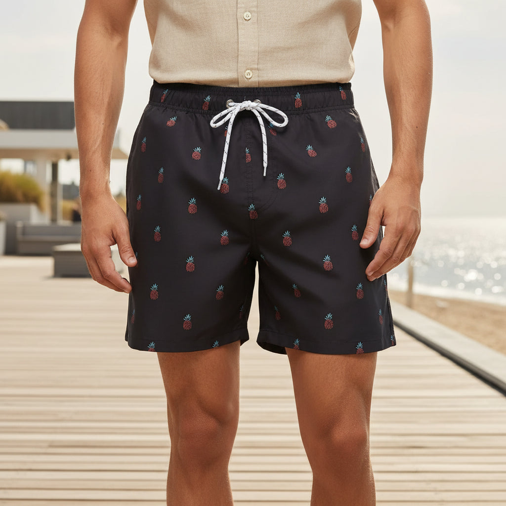 Vince Heren Zwemshort | Opvallende Prints-Basser-Zwart (Ananas print)-S-Basser