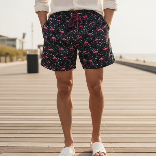 Vince Heren Zwemshort | Opvallende Prints-Basser-Zwart (Flamingoprint)-S-Basser