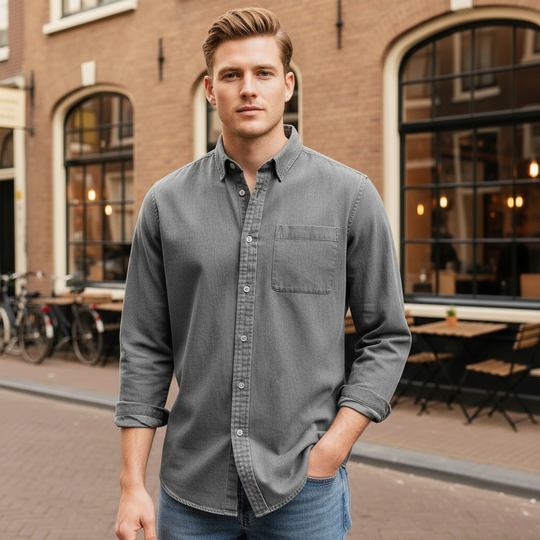 Vincent – Heren Overhemd | Tijdloze Klassieke Snit voor Comfort en Stijl-Basser-Grijs-S-Basser