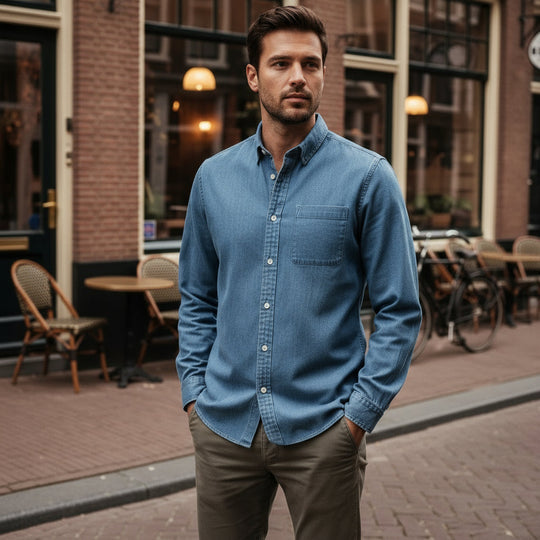 Vincent – Heren Overhemd | Tijdloze Klassieke Snit voor Comfort en Stijl-Basser-Hemelblauw-S-Basser
