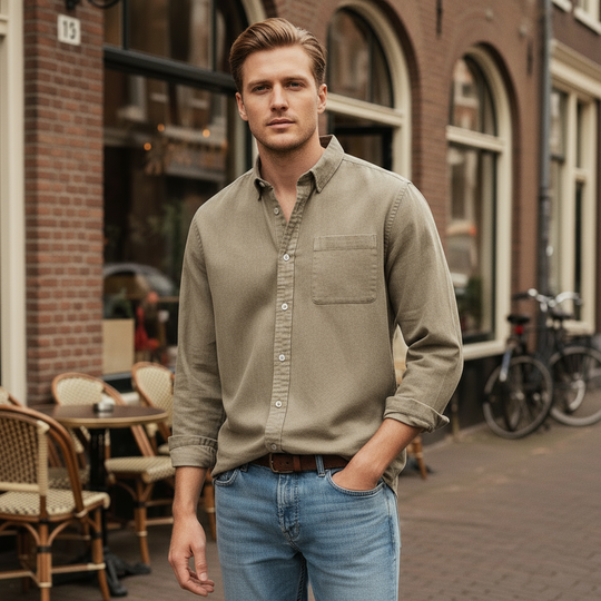 Vincent – Heren Overhemd | Tijdloze Klassieke Snit voor Comfort en Stijl-Basser-Khaki-S-Basser
