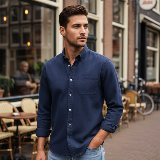 Vincent – Heren Overhemd | Tijdloze Klassieke Snit voor Comfort en Stijl-Basser-Marineblauw-S-Basser