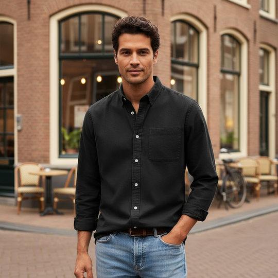 Vincent – Heren Overhemd | Tijdloze Klassieke Snit voor Comfort en Stijl-Basser-Zwart-S-Basser