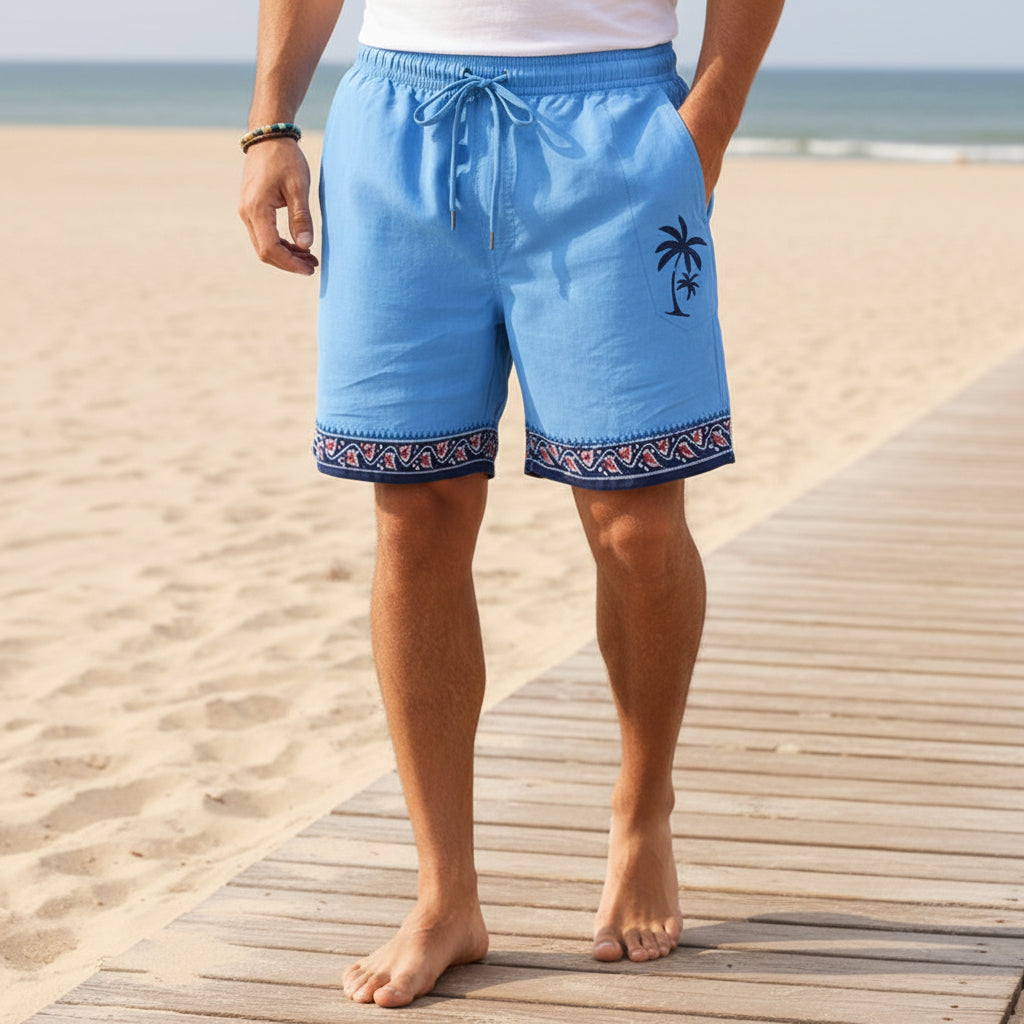Vito Heren Strandshort | Tropische Print-Basser-Lichtblauw-S-Basser