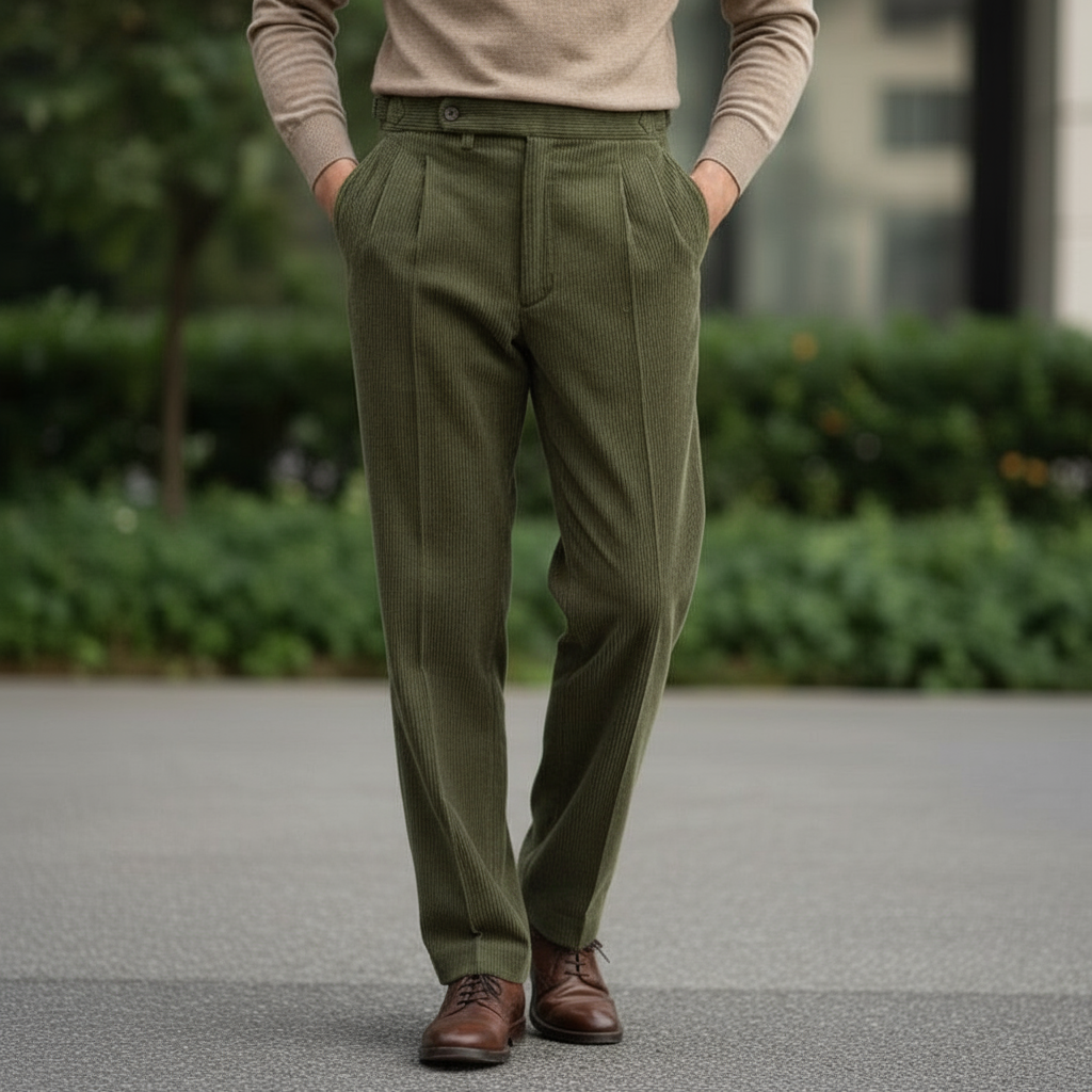 Zander Heren Broek | Klassieke Pasvorm-Basser-Olijfgroen-XS-Basser